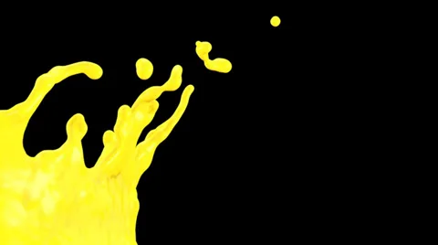Close-up view of splashing yellow color in slow motion, alpha included (FULL HD) Video stock 37486010