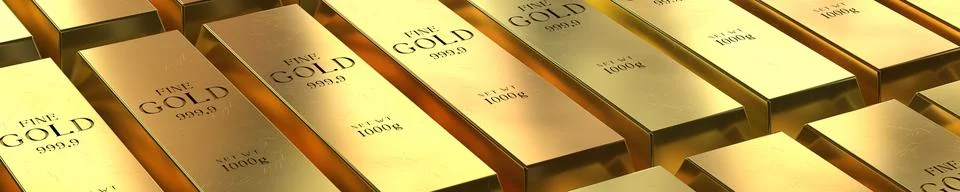 Close-up View of Stacked Gold Bars - 3d illustration Stock Illustration