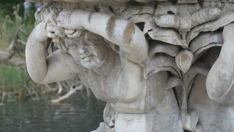 A close up view of a statue by a river. Stock Footage 198690405