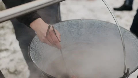 Close up view with steam of boiled and hot Central Asian soup Shurpa (Chorba Stock Footage 134208298