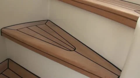 Close view of steps of staircase at a yacht Stock Footage 14354024