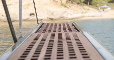 Close up view of stern at the back of yacht. Stock Footage 158324490