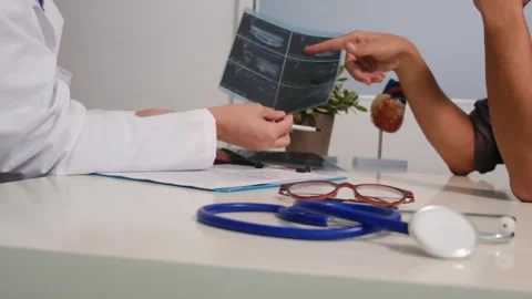Close up view of stethoscope with books on table and female doctor Stock Footage 251942353