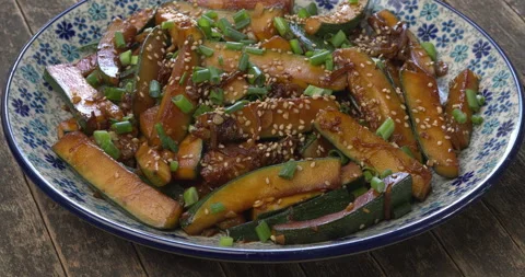 Close-up view of stir-fried zucchini. Stock Footage 312610071