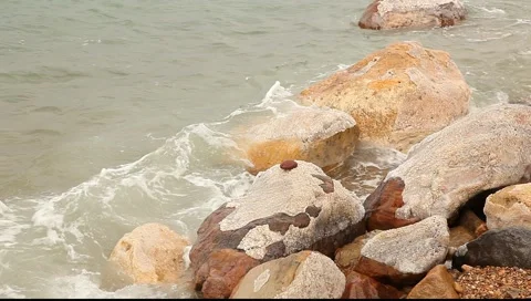 Close up view to the stone on the dead sea coast Stock Footage 2806207