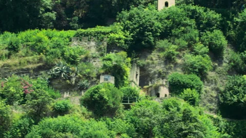 Close view of stone ruins with vegetation showing aged textures Stock Footage 325545407
