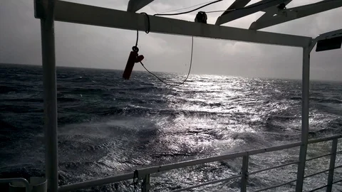 Close View on Stormy Waves from Ship Deck 스톡 동영상 126776807