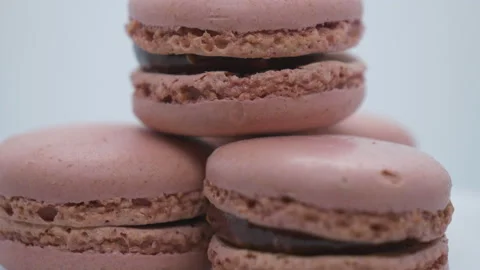 A close up view of strawberry macarons. Stock Footage 156813633