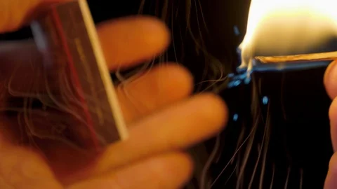 Close-up view to strike matches for matchbox, ignition matches for matchbox Video stock 100591194