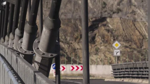 Close-up view of the structural cables of the bridge Stock Footage 297193195