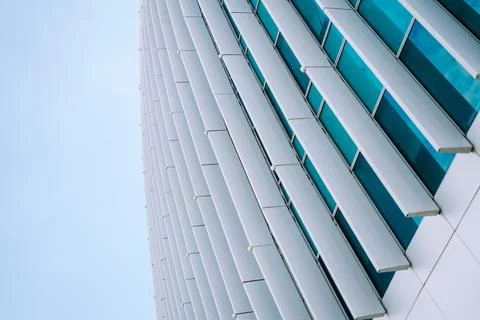 A close-up view of a stunning skyscraper, showcasing its architectural beau.. Stock Photos