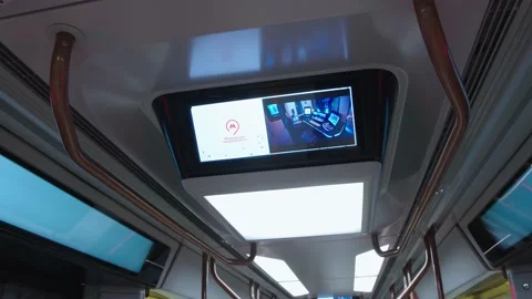 Close-up view of subway car ceiling with illumination and display. subway car Stock Footage 202049216