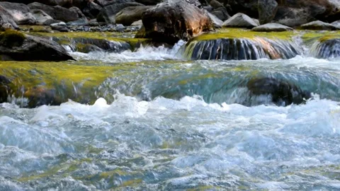 Close up view of a succession of small cascades of water Stock Footage