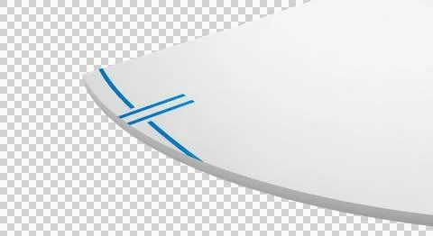 A close-up view of a surfboard with a distinctive blue stripe design isolat.. Stock Photos