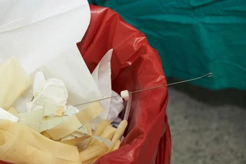 Close-up view of surgical garbage in operating room Stock Photos