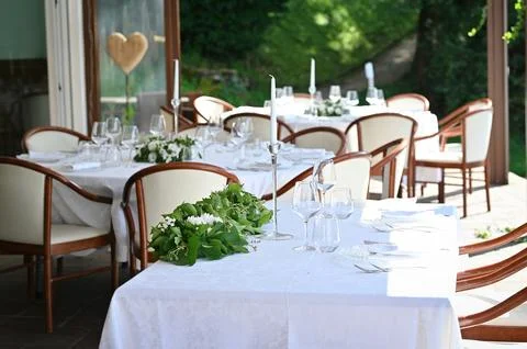 Close-up view of table in restaurant. Served dinner table in a restaurant. 写真素材