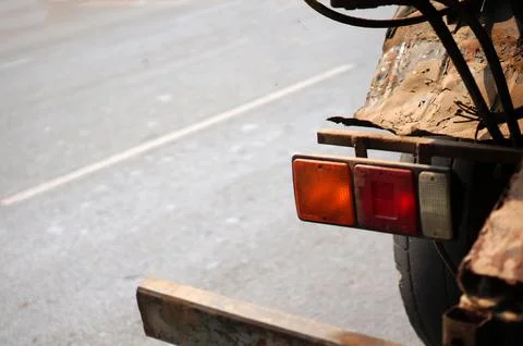 Close-up view of tail end lights of a old Indian truck Stock Photos