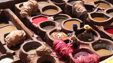 Close view of Tannery pits in Morocco Stock Footage 50973037