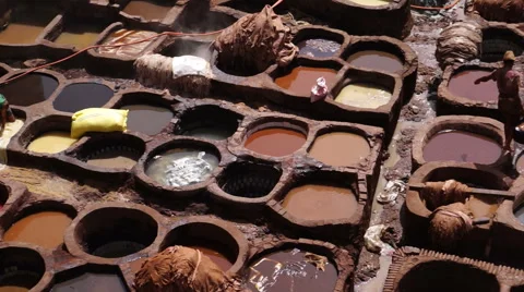 Close view of Tannery pits in Morocco Stock Footage 51433776