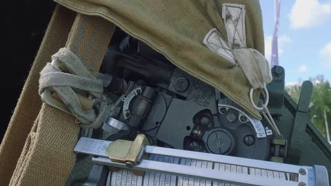 Close up view of targeting system of Howitzer Stock Footage 99437700