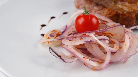 Close-up view of Tenderloin Steak, served in Pub or Restaurant Stock Footage 79711230