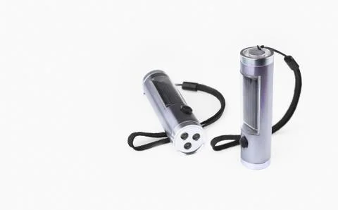 Close view of three LED  flashlight with solar battery Stock Photos