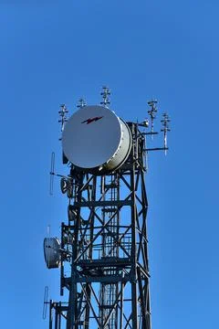 Close up view of Three Rock TV transmitter antenna viewed from Fairy Castle Stock Photos