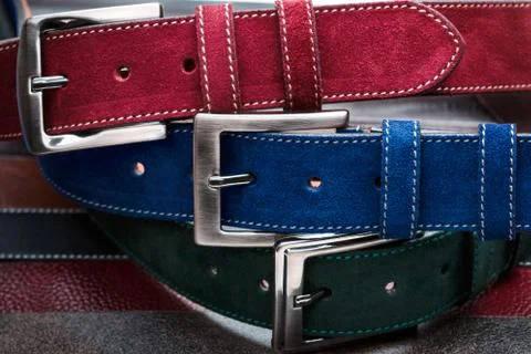 Close-up view of three suede belts Stock Photos