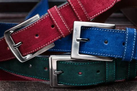 Close-up view of three suede belts Stock Photos