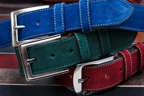Close-up view of three suede belts Stock Photos