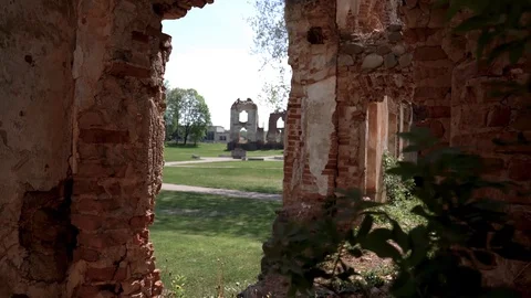 Close up view through the window of merkine Minor ruins Stock Footage 109118225