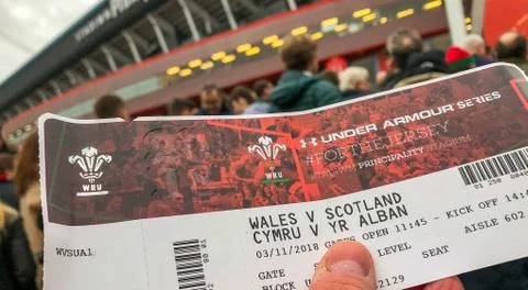 Close up view of a ticket for a rugby match in Wales Stock Photos