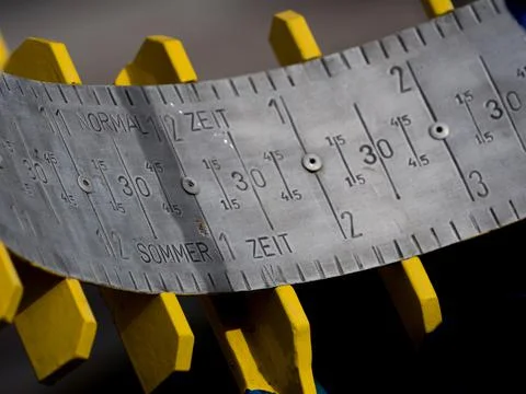 Close view of the time scale on a german sundial Stock Photos