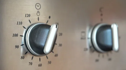 Close up view of the timer knob of the electric oven in the kitchen. Stock Footage 127218483