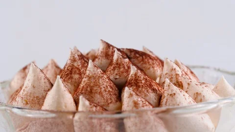 Close-up up view of Tiramisu dessert in the glass cup Stock Footage 87219853