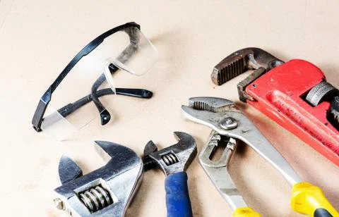 Close-up view  of  tools and equipment for repairing plumbing . Stock Photos