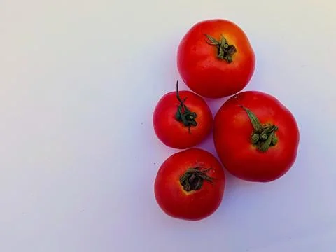 Close up view from Top angle of a Red Tomato isolated on white background Foto stock