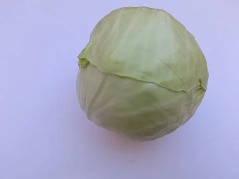 Close up view from top of fresh Green Cabbage isolated on a white background. Foto stock