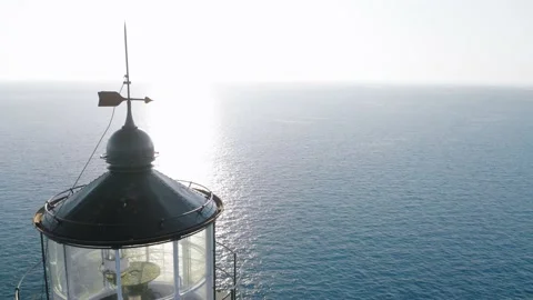Close up view of top of lighthouse at sunset. Stock Footage 158331415