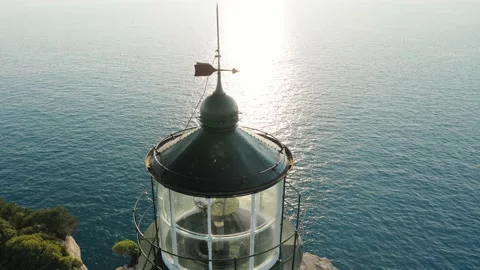 Close up view of top of lighthouse at sunset. Video stock 158331948