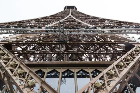 A close view of the top part of the Eiffel Tower with eighty-two meters high Stock Photos