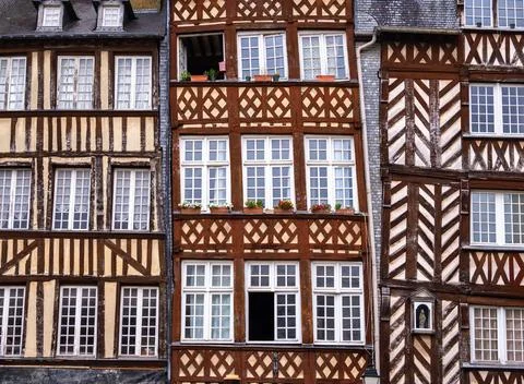 A close-up view of traditional half-timbered houses Stock Photos