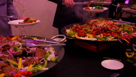 Close up view of Traditional Indian or Pakistani dish for celebration, Guests Stock Footage 314763852
