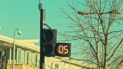 Close-up view of traffic lights displaying various colors with a shallow dept Stock Footage 256737581