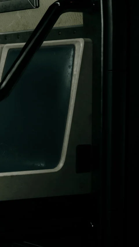 Close view of a train door handle in a subway station at night Stock Footage 342172657