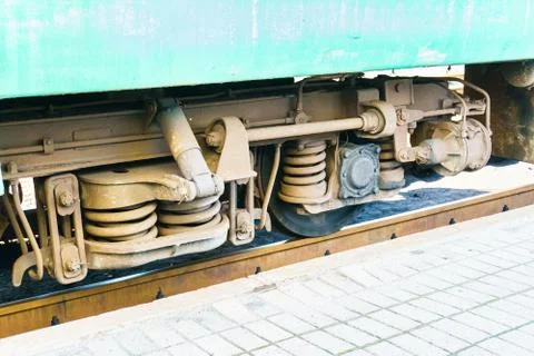 Close up view of a train wheel. Stock Photos
