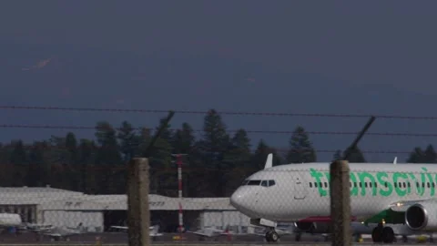 Close-up view of Transavia passenger airplane taking off Stock Footage 190471303