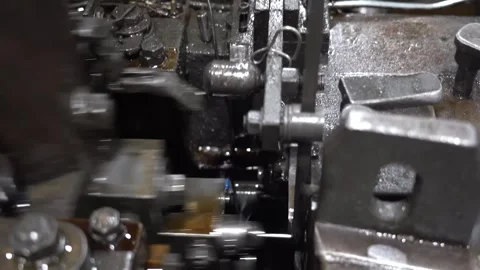 Close view of transfer fingers and cutting dies working inside an automatic Vídeo Stock 346738006