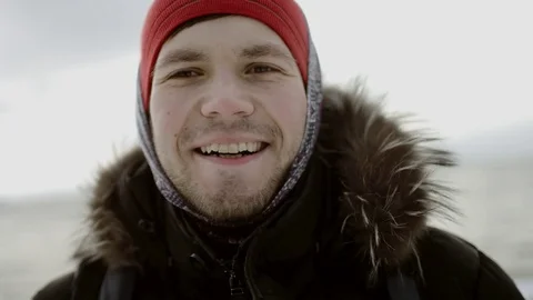 Close up view of a traveler smiling at the camera Stock Footage 70884482