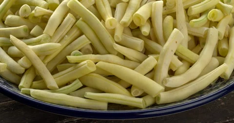 Close up view of trimmed and sliced yellow string beans. Stock Footage 283139003